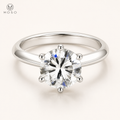 Charlotte round moissanite solitaire ring on ivory with MOSO logo