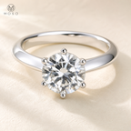 Charlotte round moissanite six prong solitaire ring close up