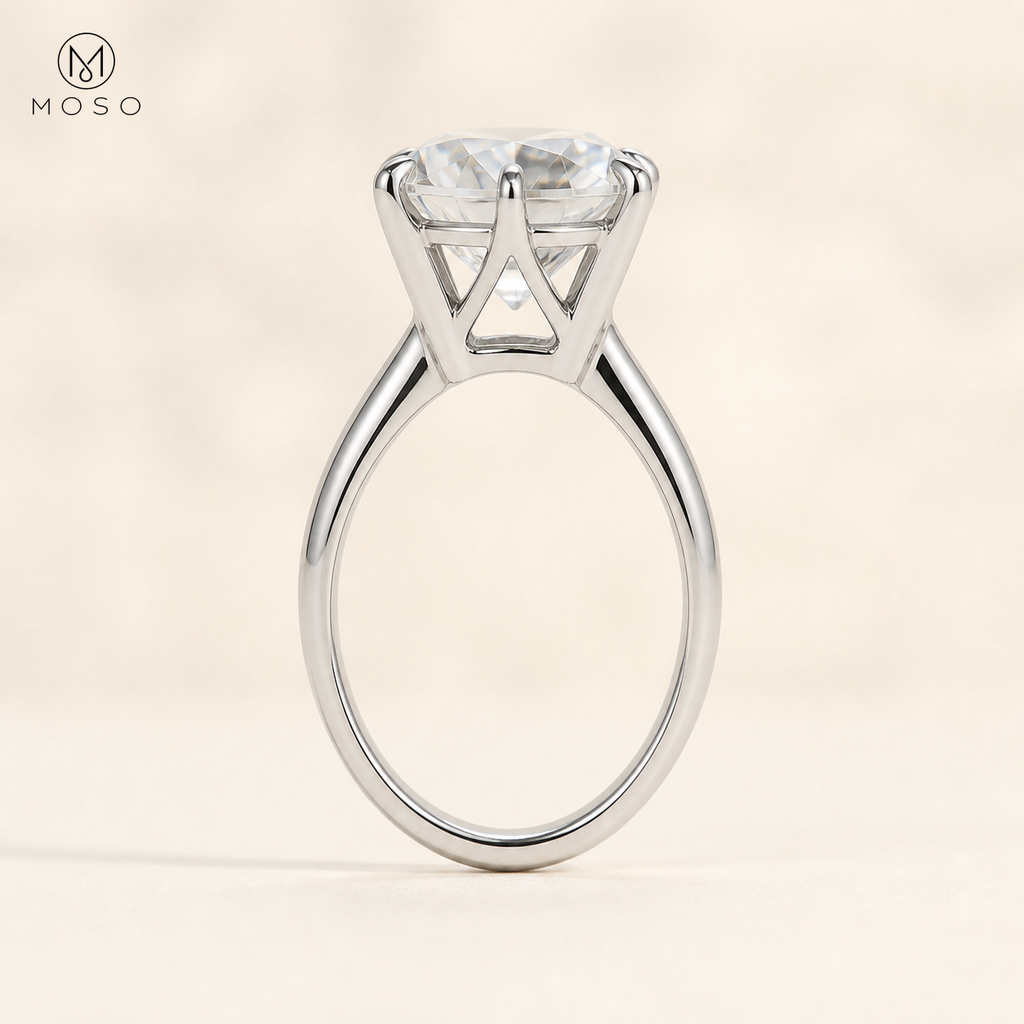 Charlotte moissanite solitaire ring six prong side profile