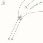 Chloe moissanite lariat necklace reverse, clasp and extension chain