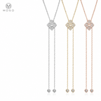 Chloe moissanite lariat necklace in silver, gold and rose gold tone finishes