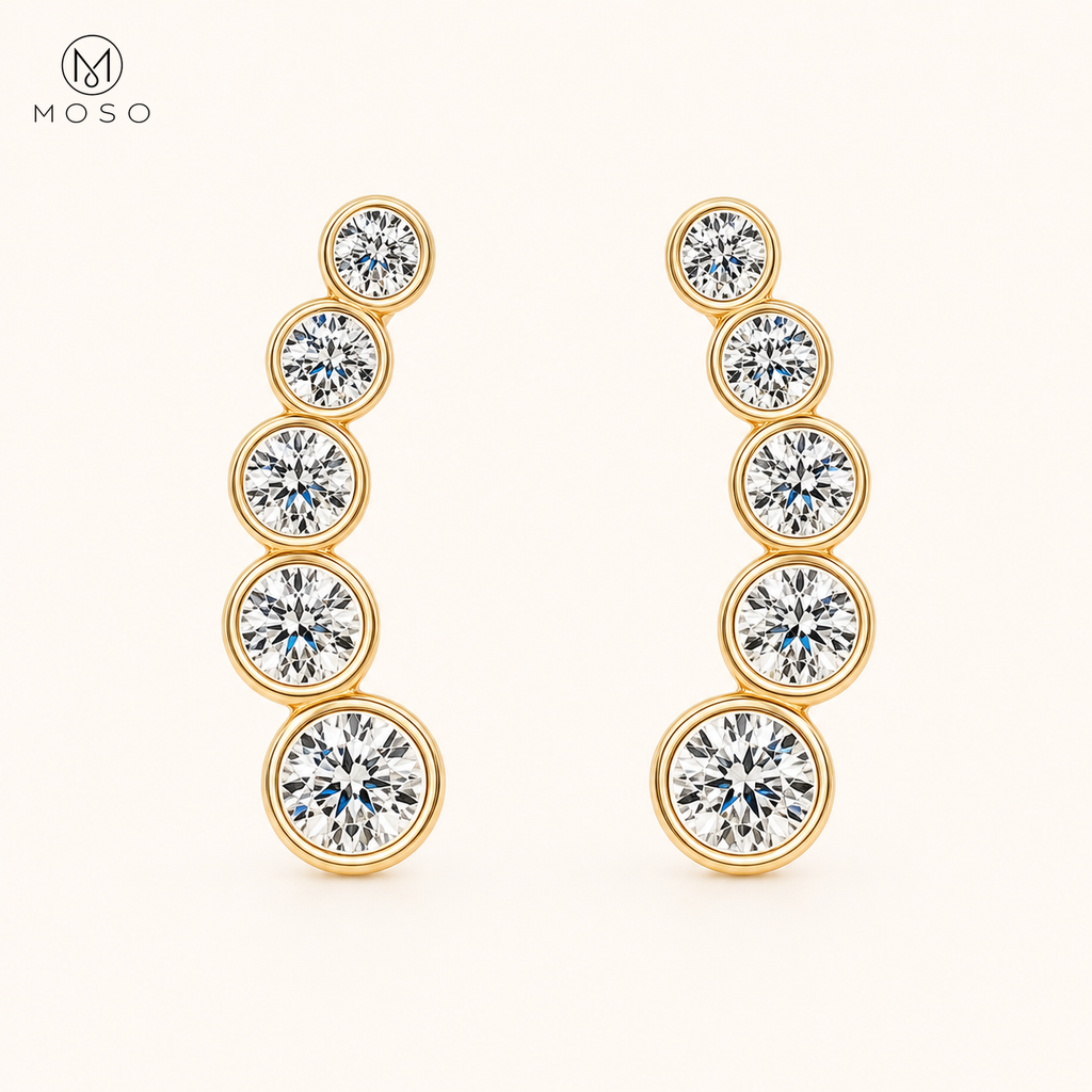 Eliana compact gold tone moissanite graduated drop earrings