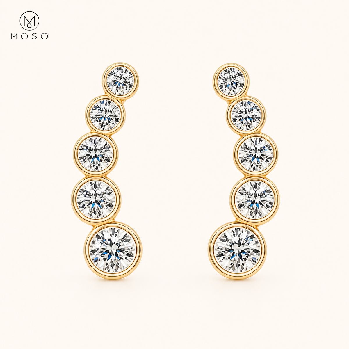 Eliana compact gold tone moissanite graduated drop earrings
