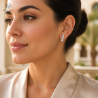Eliana compact silver moissanite earrings worn in daylight