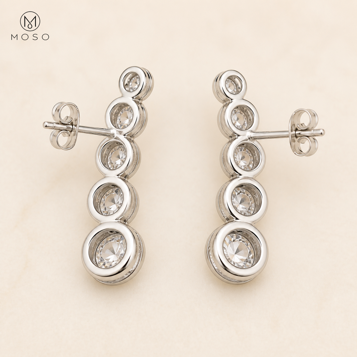 Eliana five stone moissanite earrings rear post detail
