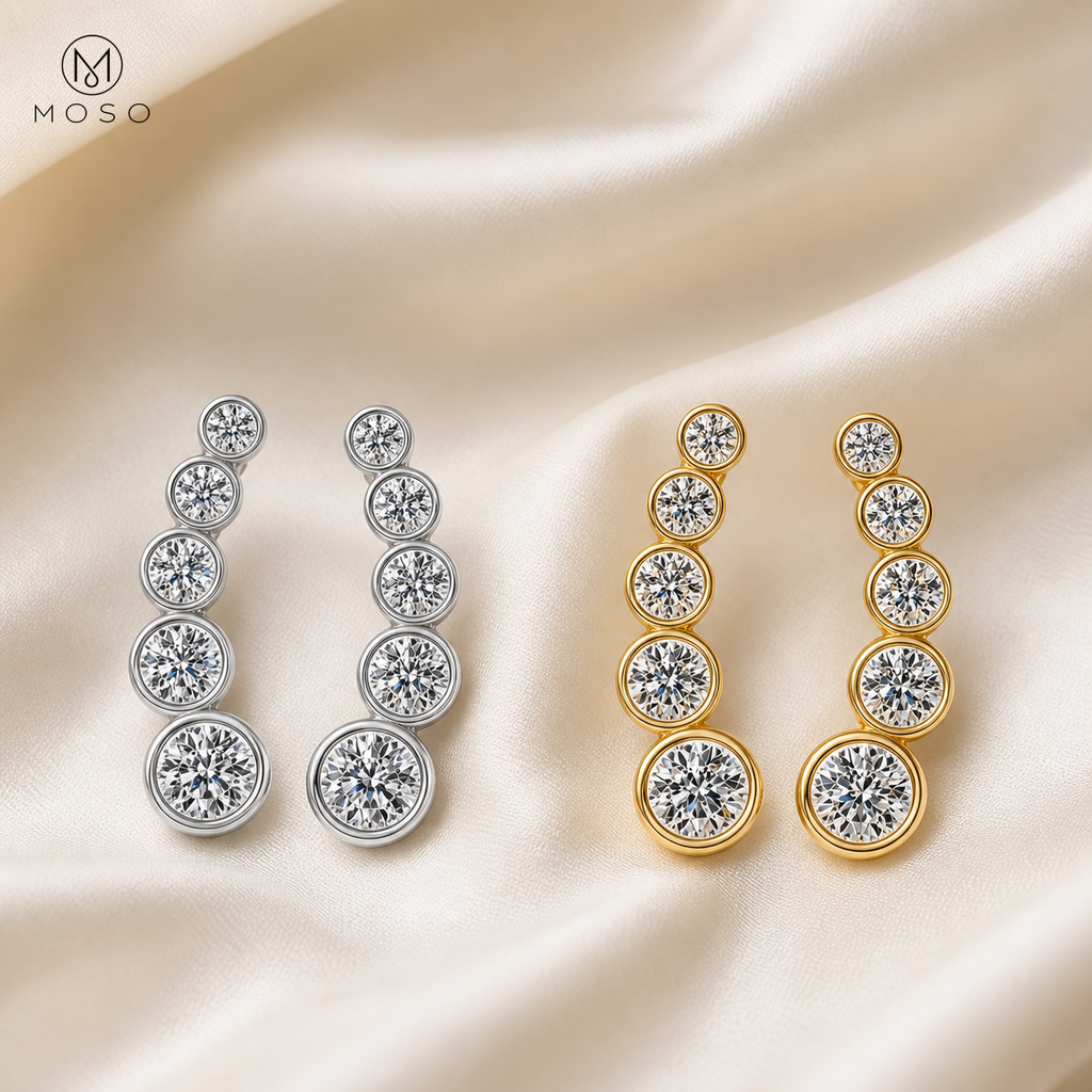 Eliana compact silver and gold moissanite earring options