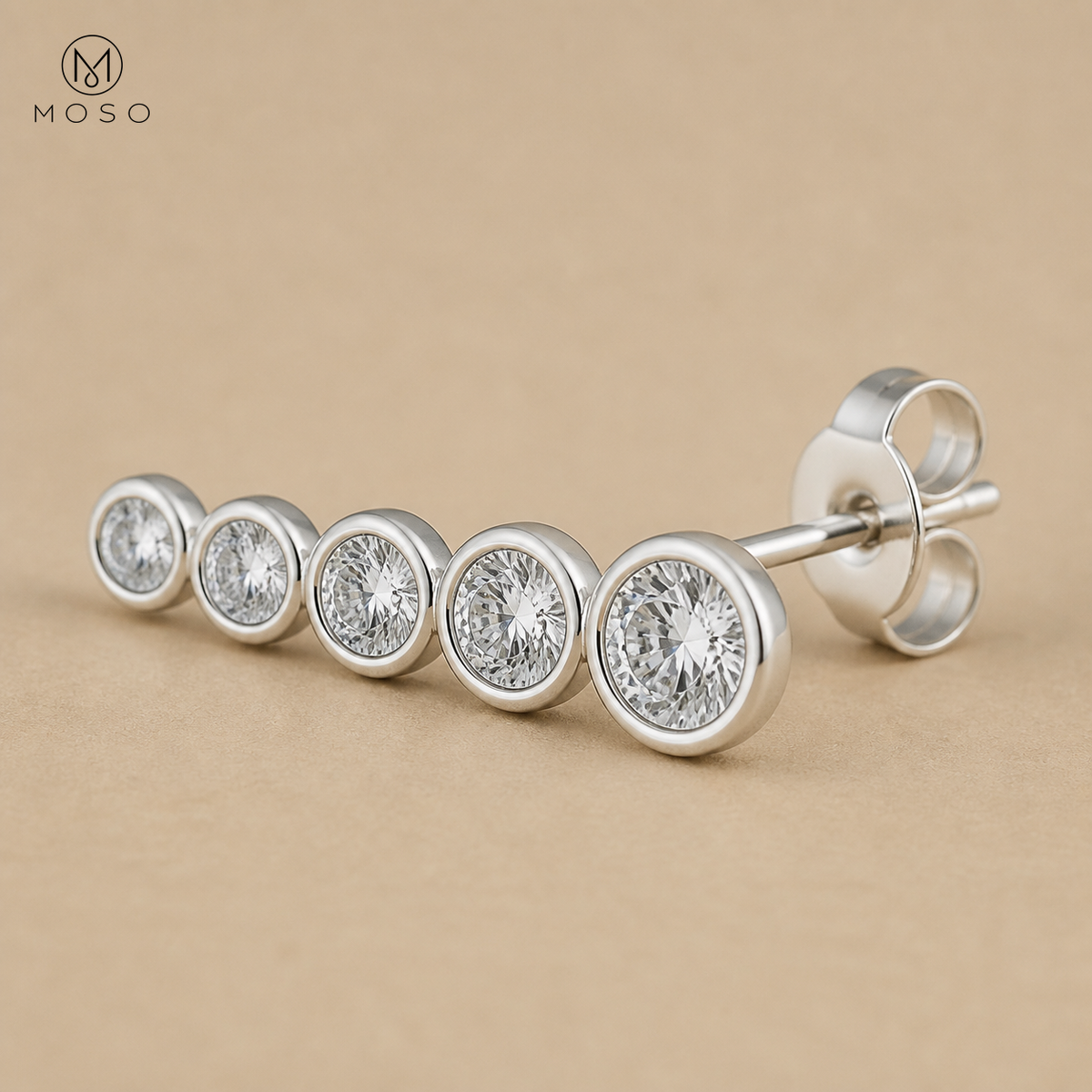 Eliana five stone bezel earring side profile