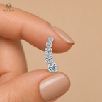Eliana compact 15 mm moissanite earring held to show scale