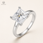 Ella princess cut moissanite solitaire ring on white background