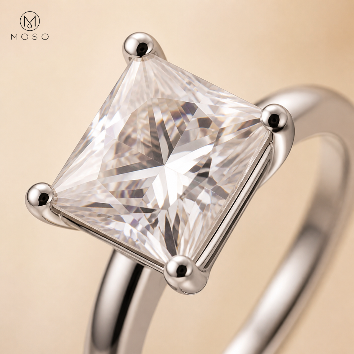 Ella princess cut moissanite four prong close up