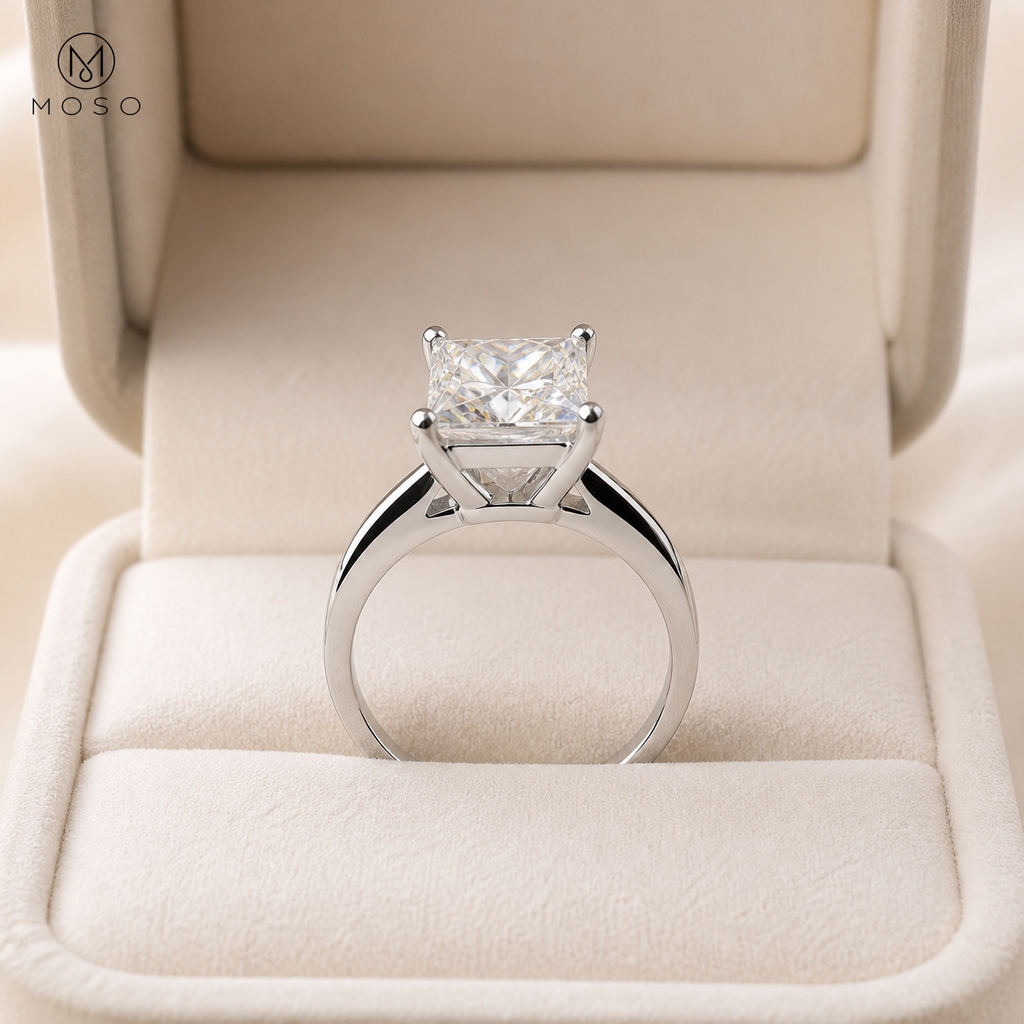 Ella princess cut ring in cream jewellery box