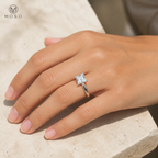 Ella princess cut ring worn in natural daylight