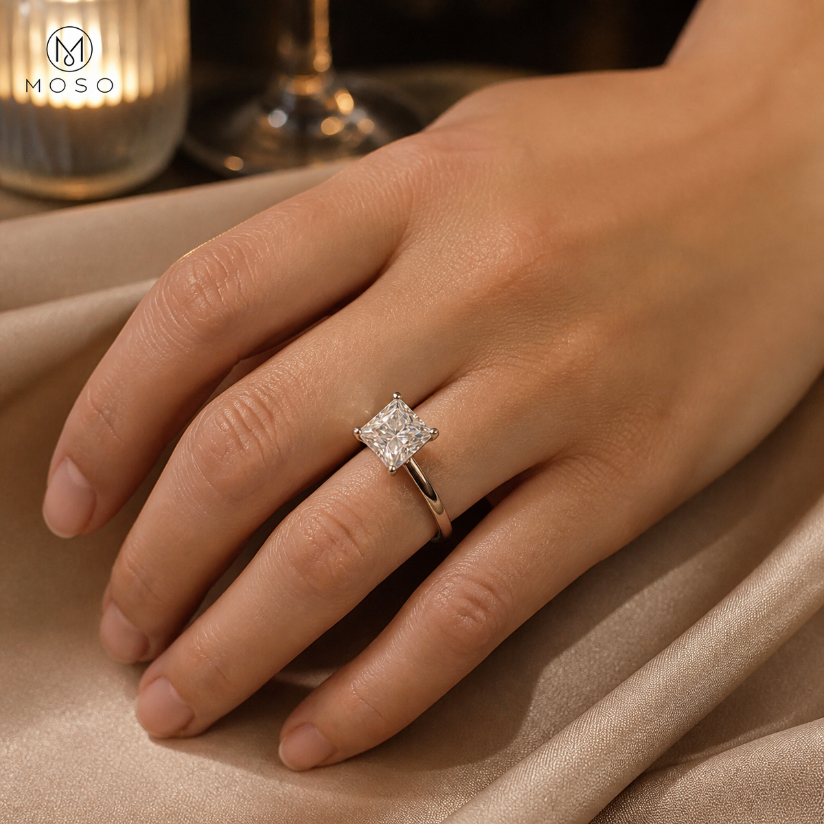 Ella princess cut moissanite ring evening styling