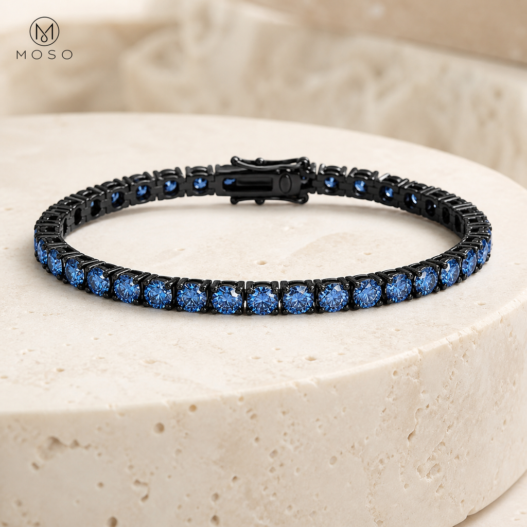 Ellie royal blue moissanite tennis bracelet with 4 mm round stones