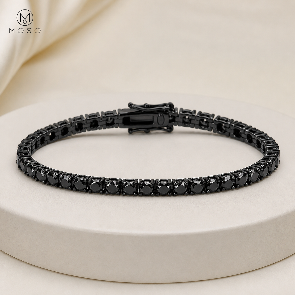 Ellie black moissanite tennis bracelet with 3 mm round stones