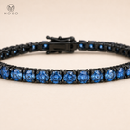 Royal blue round moissanite four prong tennis bracelet macro