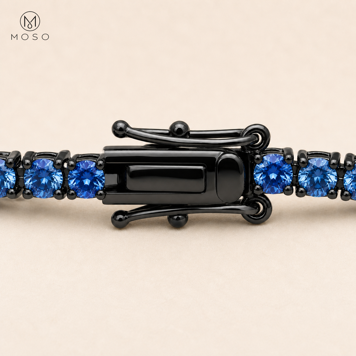 Ellie tennis bracelet black tone box clasp and safety catch detail