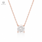 Emily round moissanite solitaire necklace in rose gold colour on a clean white background