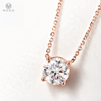 Emily round moissanite necklace four prong setting macro detail