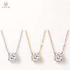 Emily round moissanite necklace in silver gold and rose gold colours