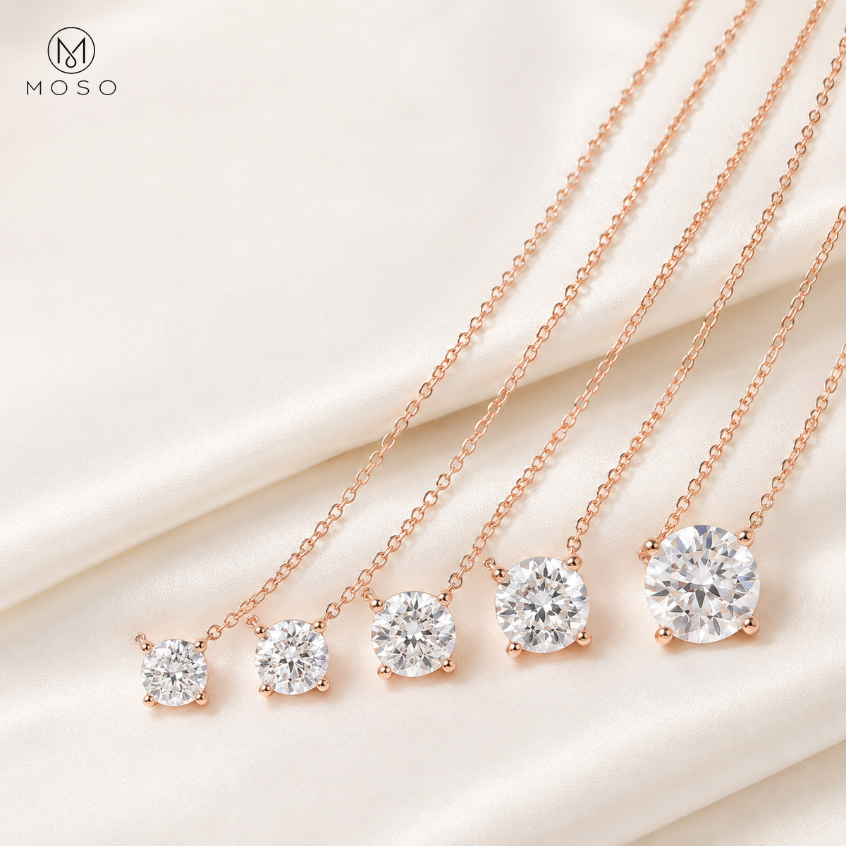 Emily round moissanite necklace size range from 1 to 5 carats