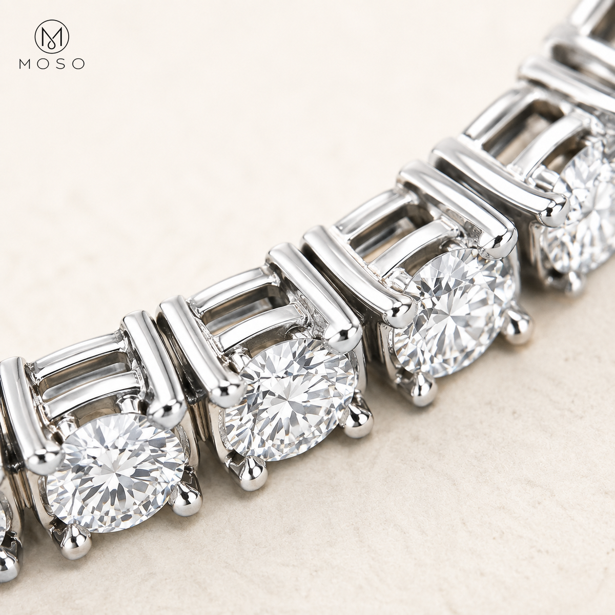 Emma round moissanite tennis bracelet four-prong setting macro