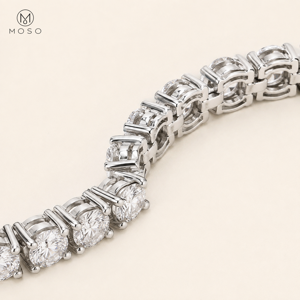 Emma moissanite tennis bracelet flexible link construction detail