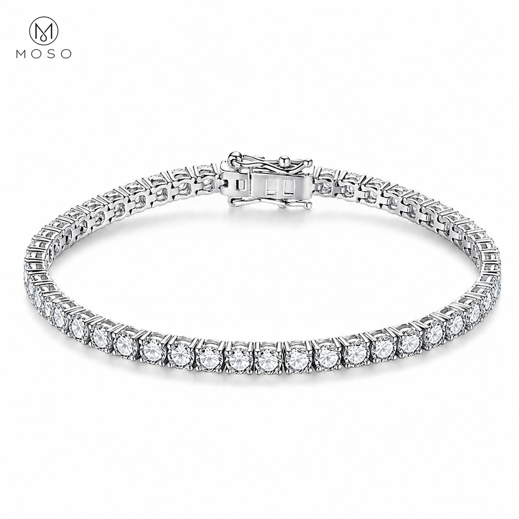 Emma round moissanite tennis bracelet on a clean white background