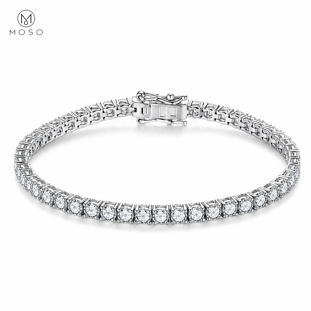 Emma round moissanite tennis bracelet on a clean white background