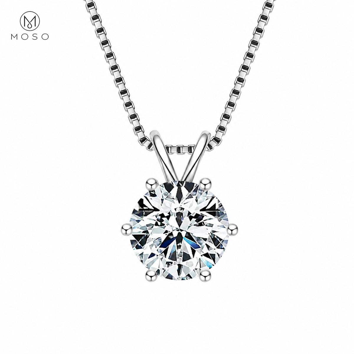 Grace round moissanite solitaire pendant necklace in silver tone on white