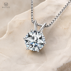 Grace round moissanite pendant necklace silver tone detail view