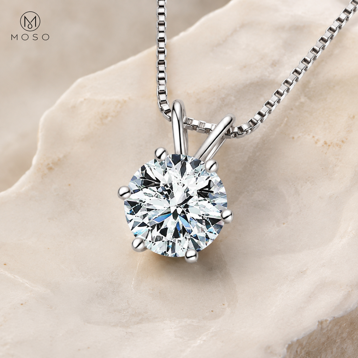 Grace round moissanite pendant necklace silver tone detail view