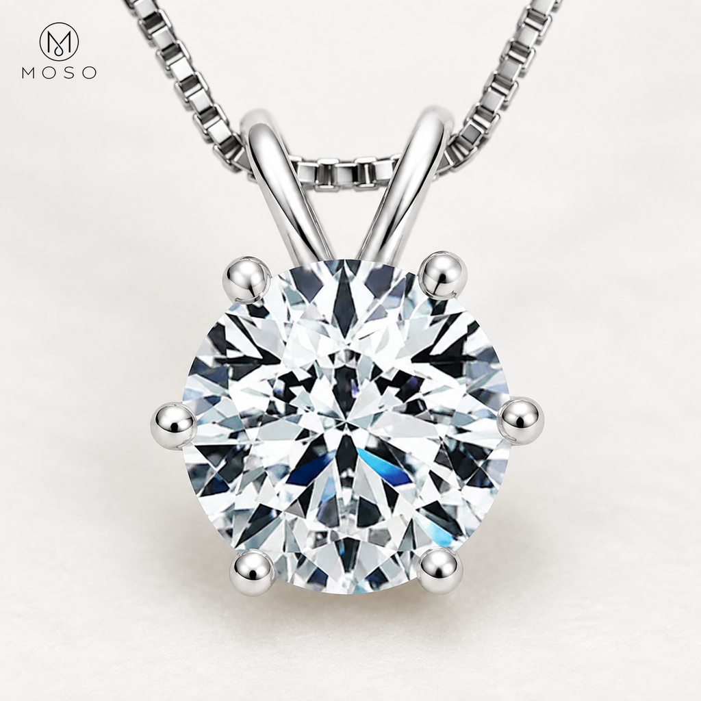 Grace six prong round moissanite pendant macro view