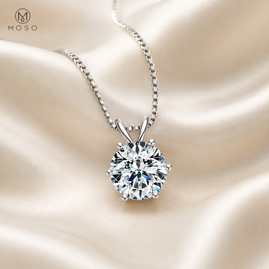 Grace silver tone moissanite necklace on ivory silk