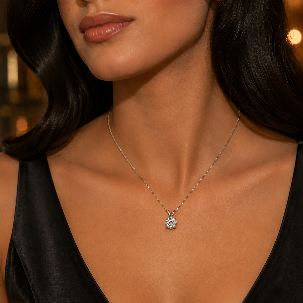 Grace silver tone moissanite pendant necklace evening styling