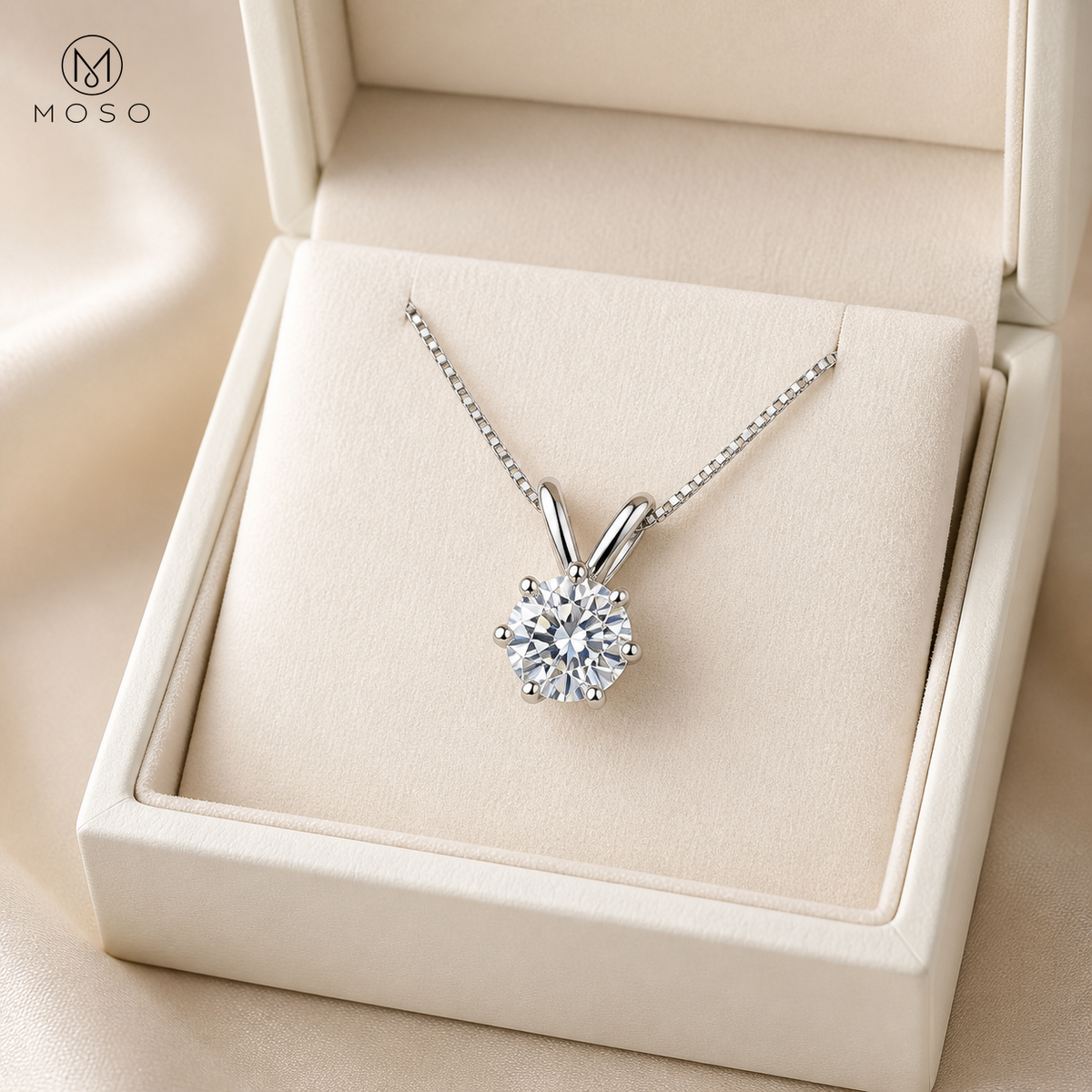 Grace moissanite pendant necklace gift presentation