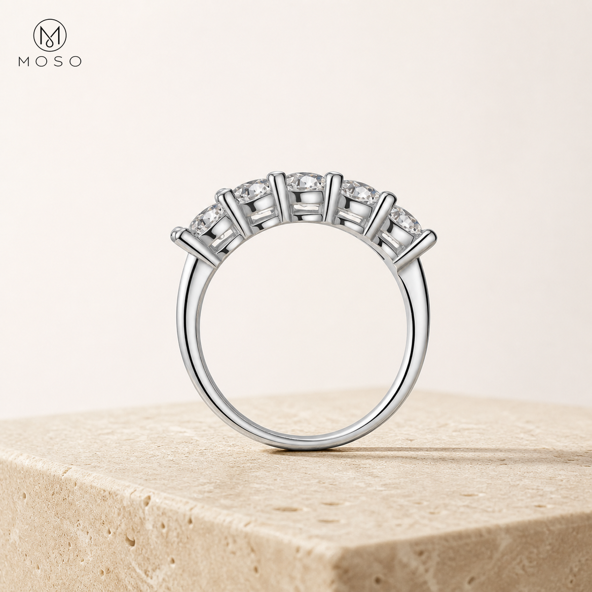 Harper five stone moissanite wedding band side profile