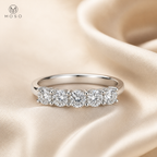Harper five stone moissanite band on champagne silk