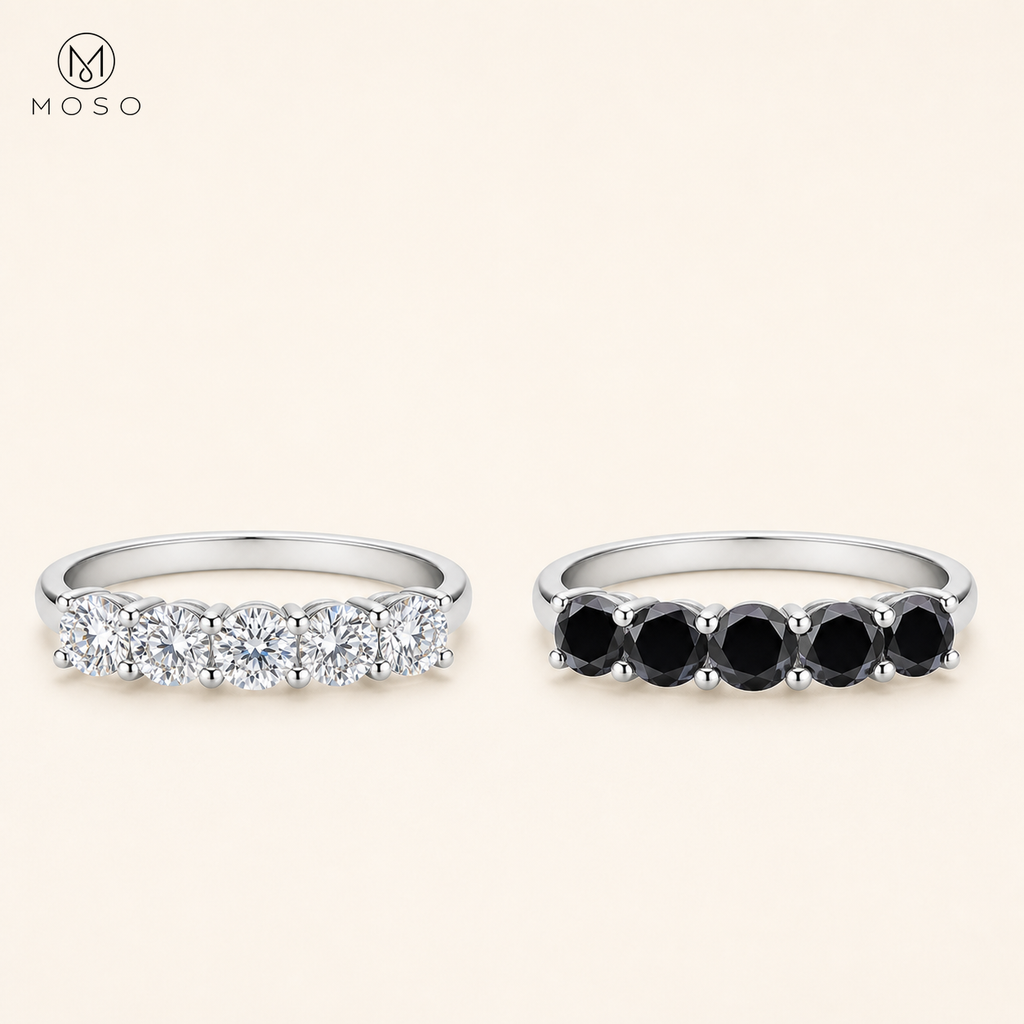 Harper clear and black moissanite five stone ring options