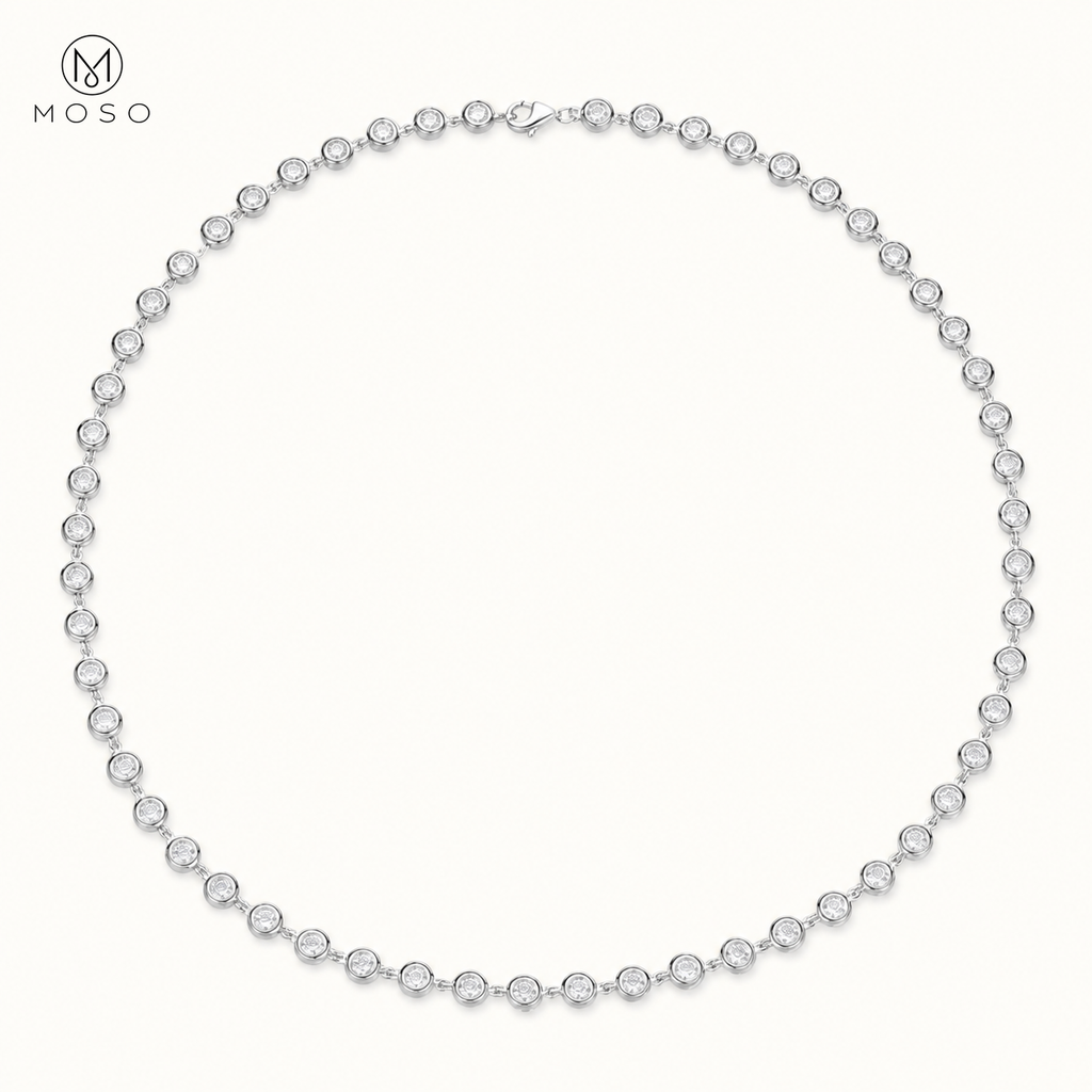 Hazel 3mm moissanite bezel tennis necklace in silver tone