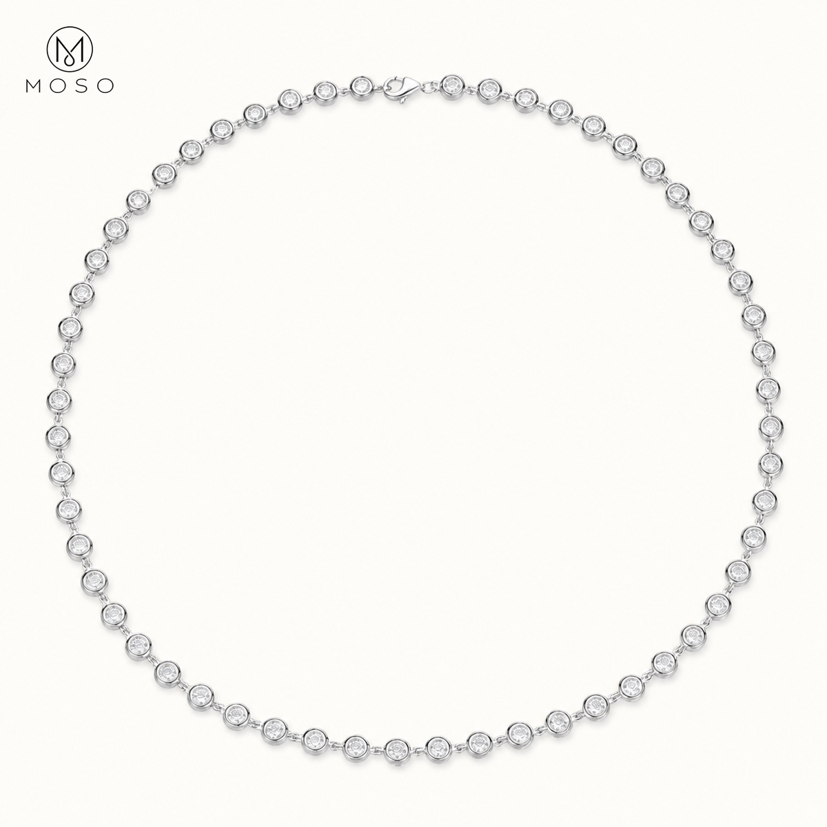 Hazel 3mm moissanite bezel tennis necklace in silver tone