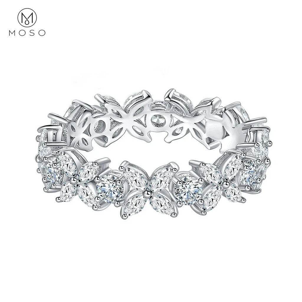 Isabella marquise moissanite floral band in 925 sterling silver, half coverage, MOSO UAE