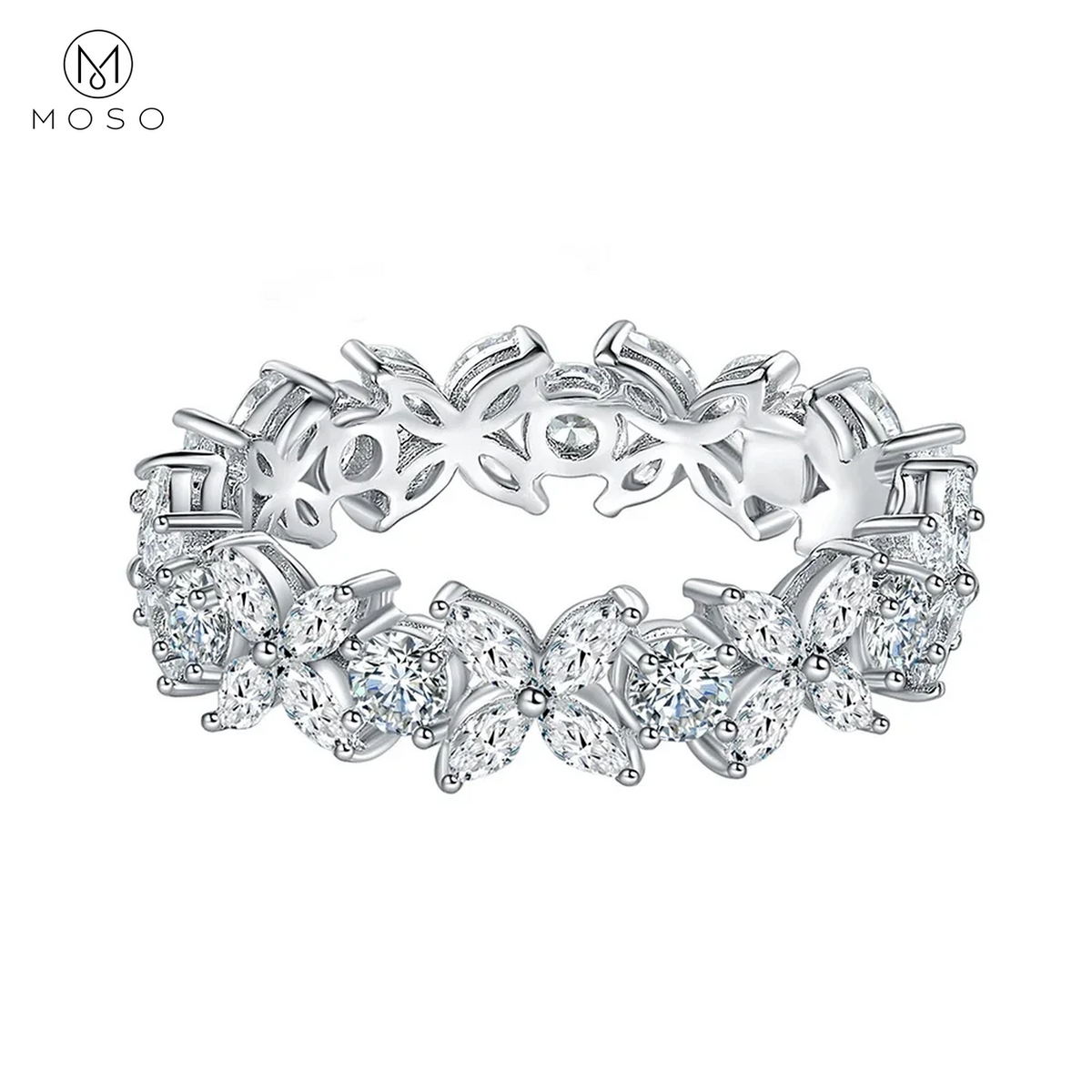 Isabella marquise moissanite floral band in 925 sterling silver, half coverage, MOSO UAE