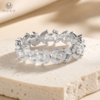 Isabella full eternity marquise and round moissanite ring on ivory stone