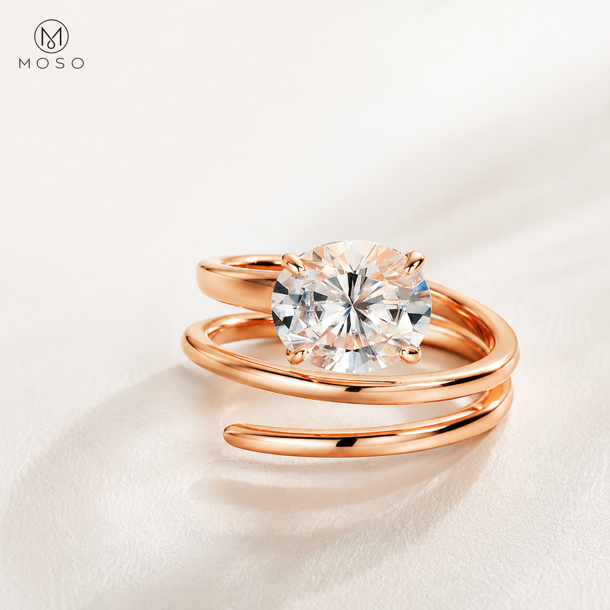 Jessica rose gold tone round moissanite spiral ring