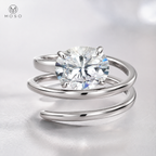 Jessica round moissanite four prong setting and spiral band detail