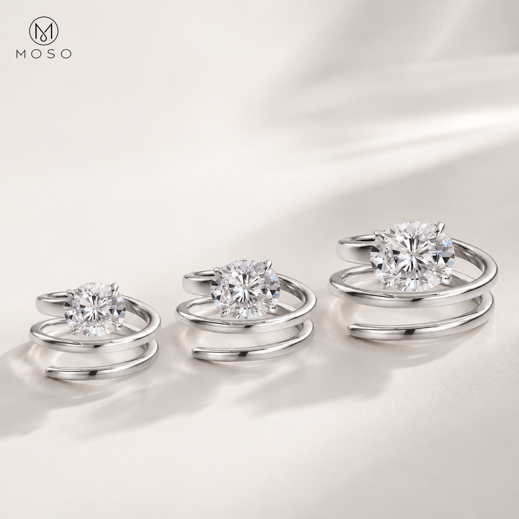 Jessica round moissanite spiral ring in 1ct, 2ct and 3ct sizes