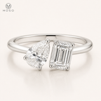 Kennedy pear and emerald cut Toi et Moi moissanite ring in silver