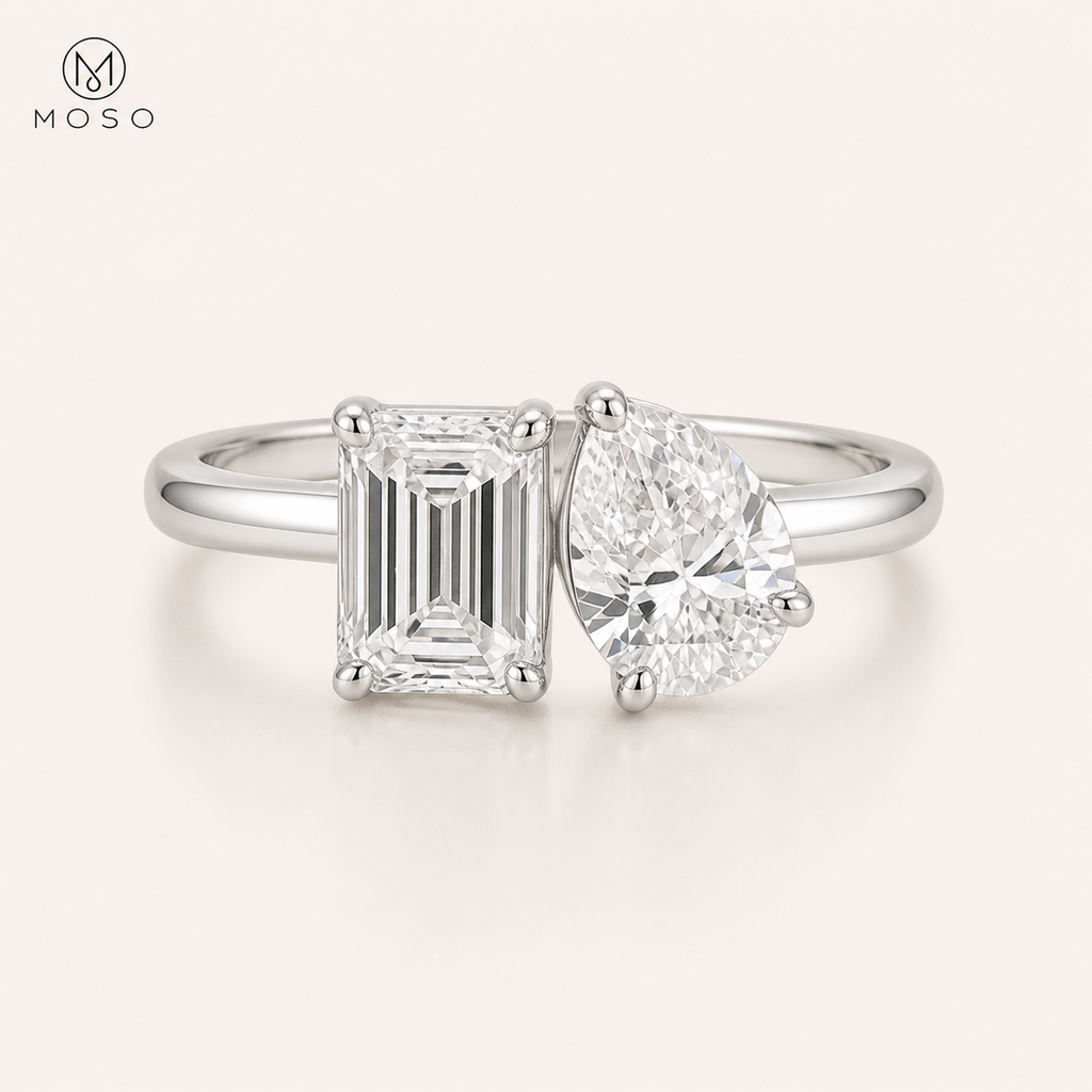 Kennedy 2ct pear and emerald cut moissanite ring