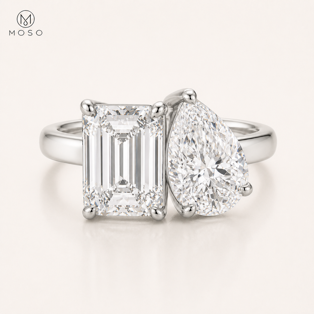 Kennedy 5ct pear and emerald cut moissanite ring